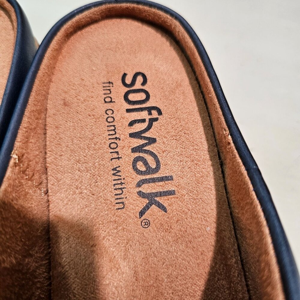 Softwalk Womens Sz 9.5N Navy Madison Leather Platform Clog Padded Comfort Shoes - Picture 8 of 12